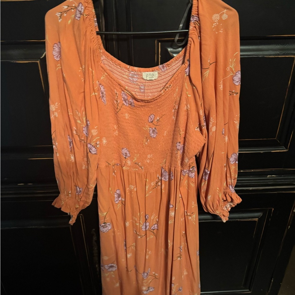a.n.a Orange Floral Long Sleeve Dress
